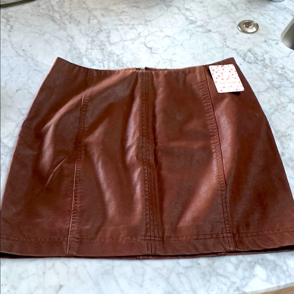 Free people 8 Brown Leather mini Skirt high waisted high rise country